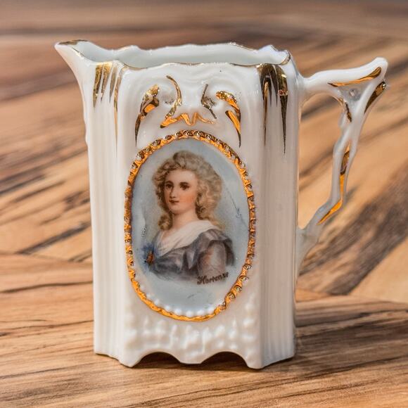 Victorian Small Bone China Miniature Creamer, Portrait Queen Hortense Bonaparte - Picture 1 of 9